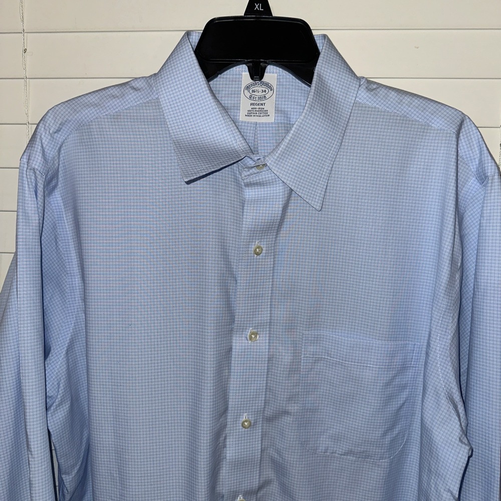 Brooks Brothers Regent Fit Blue Check Long Sleeve Shirt Mens 16.5/34 Supima